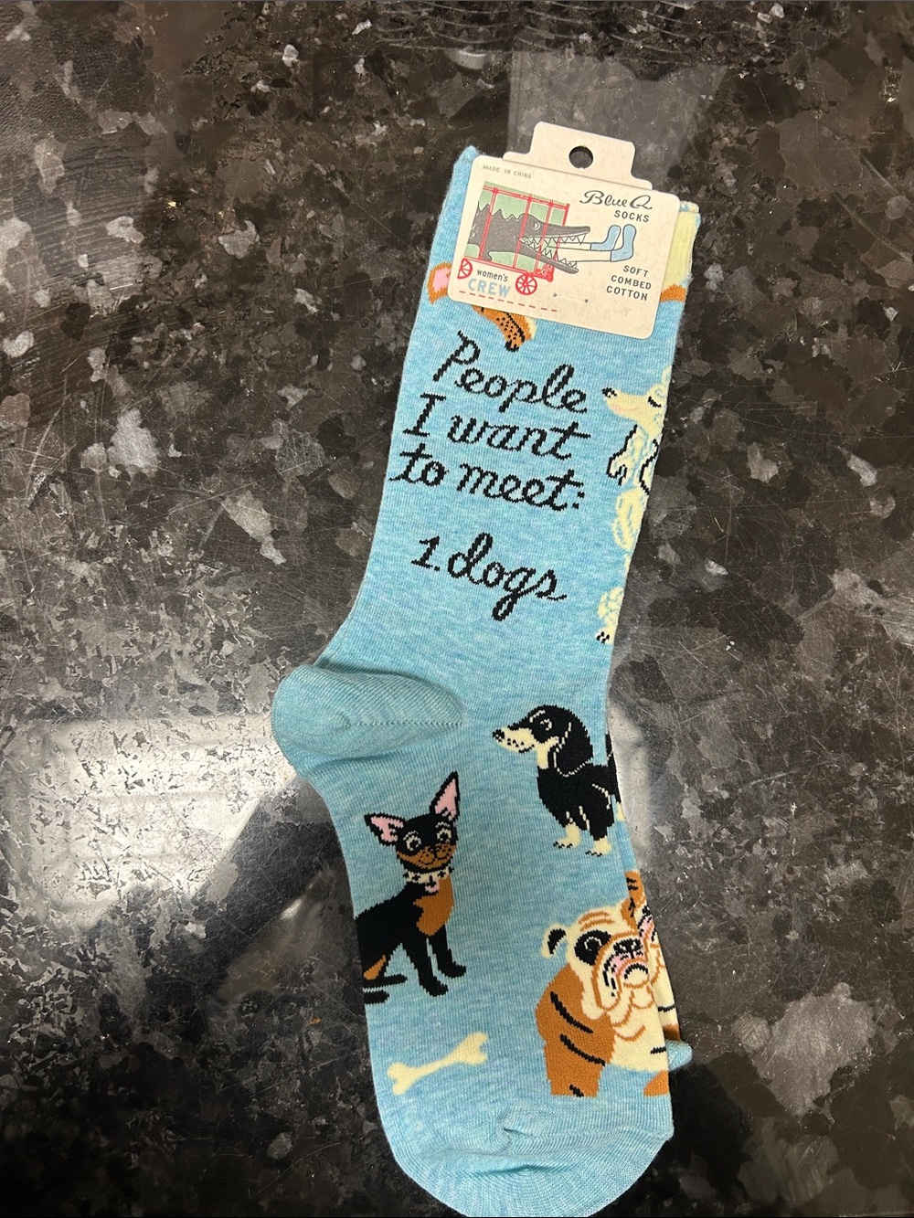 Blue Q Light Blue 'People I Want to Meet: 1. Dogs' Novelty Crew Socks